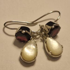 Garnet & Mother of Pearl Earrings in Silver
